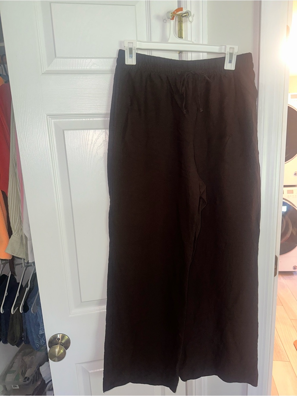 H&M Black Wide-Leg Linen-Blend Pants